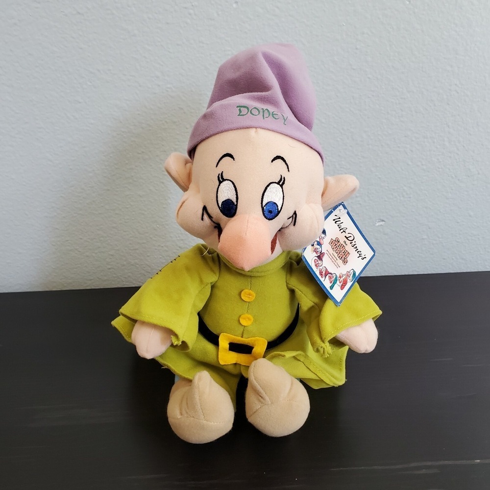 Disney Toy Factory Dopey Plush Snow White Seven Dwarfs Green Purple 10 Inch NWT